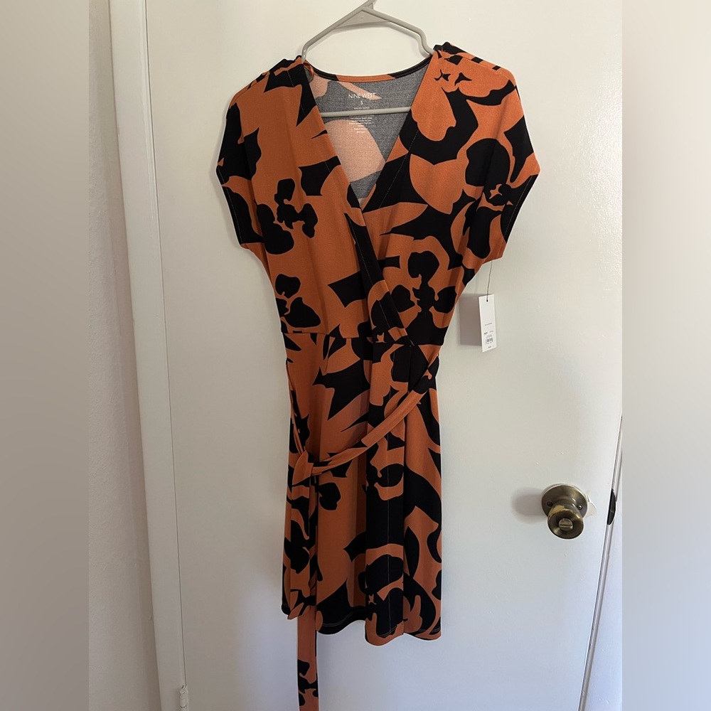 Nine West Black and Orange Floral Midi Dress